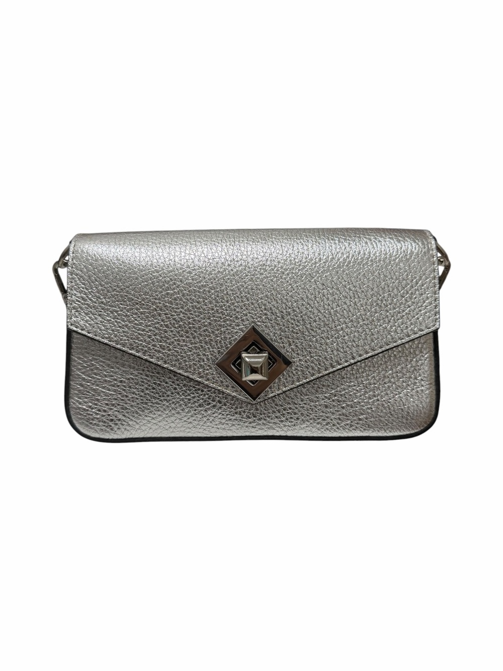Borse in Pelle Pebbled Silver Leather Clutch Handbag
